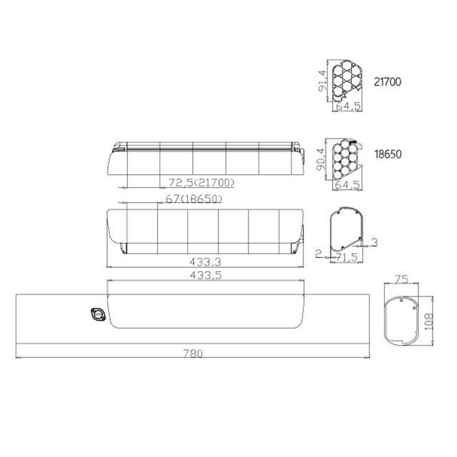 サイドリリース14Ah EEL 36ボルトバッテリーインナーエレクトリックバイクリチウムイオンバッテリーケース36V 48V 10.4AH 11.6AH 13.6AH隠されたリチウムイオンウナギバッテリー