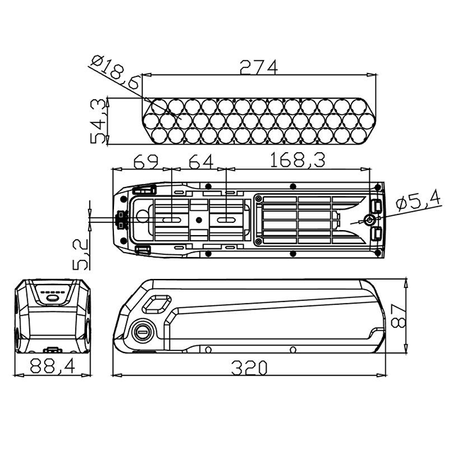 18650 40 PCS 10S4P haichuang SSE-152バッテリーボックス電動自転車ダウンチューブバッテリーケース