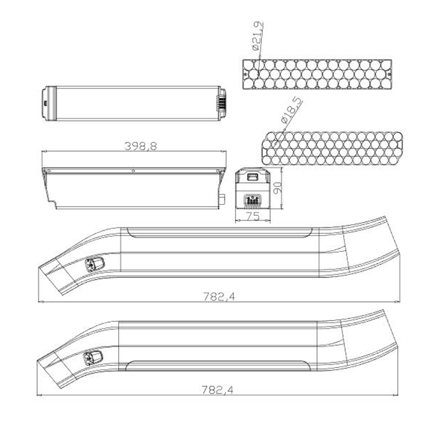 中国のサプライヤー防水36V 18650 60 PCS / 21700 40 PCS 10S6P / 10S4P電気自転車内部チューブリチウムバッテリーパックEBIKE LI ION TOP PULL / BOTORM PULL BATTERIESケース