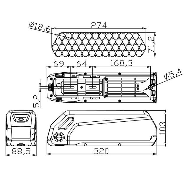 Haichuang 18650 52PCS SSE-150 10S5P 13S4P EBIKEバッテリーケースダウンチューブ電動自転車用リチウムイオンバッテリーボックスパック電動自転車用