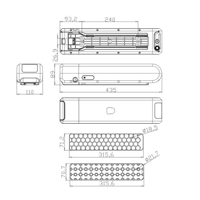 ODM OEM 36VリアラックEBIKEバッテリーパックケース18650セル60 PCS 21700 40 PCS電動自転車バッテリーケース自転車バッテリーボックス