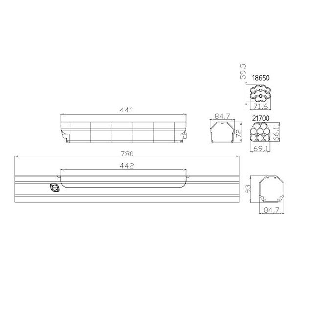 内側のバッテリーケース36V 18650 50 PCS / 21700 40 PCS 10S5P / 10S4Pリチウムイオン電気自転車用
