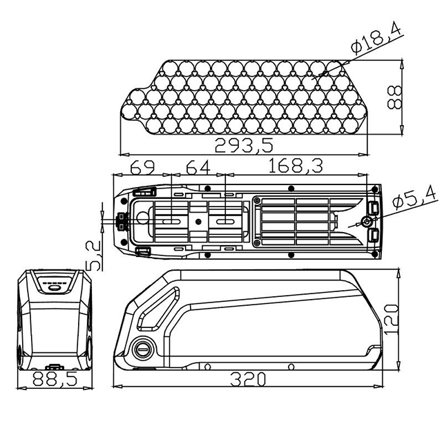  Hai Chuang SSE-151 18650 10S6P 13S5PダウンチューブタイプEバイクバッテリーボックス65PCSセルエレクトリックバイクバッテリーケーシング