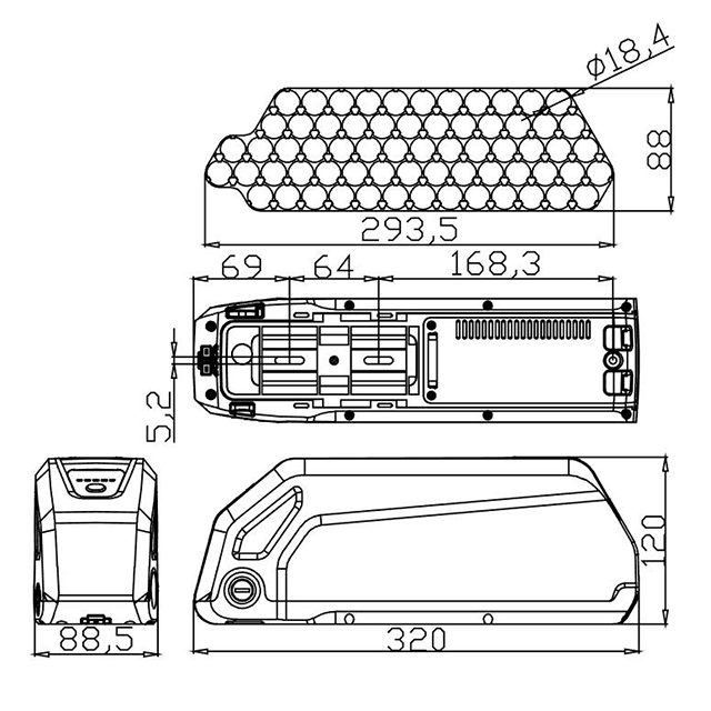  SSE-148 18650 65PCS 10S6P 13S5P EBIKEバッテリーボックス電気自転車バッテリーケース 