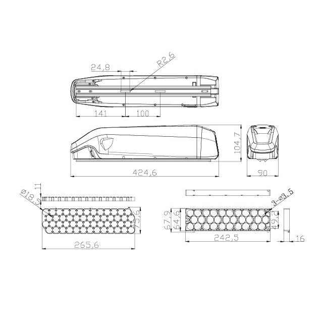  36V 48V 18650 52PCS / 21700 30PCS 13S4P / 10S3PバッテリーパックLI-ION充電バッテリーケースebike電気自転車用のダウンチューブ付きバッテリーケース